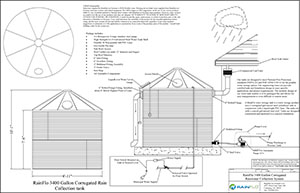 RainFlo 3,400 gallon above ground rainwater harvesting system with corrugated steel tank and MHP75A pump.   